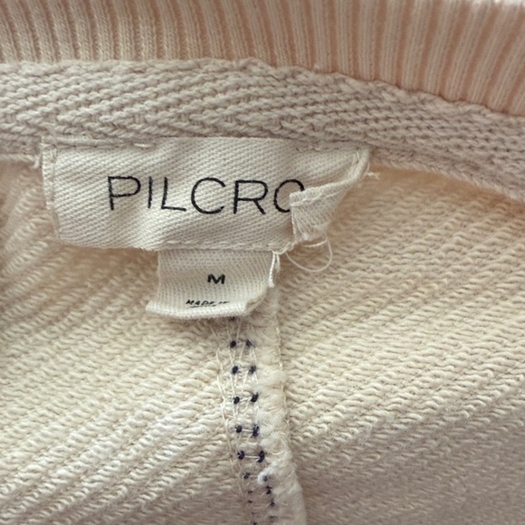 Pilcro sz M Cream Textured cotton Top appliqué star details in navy arm bands - Picture 6 of 8